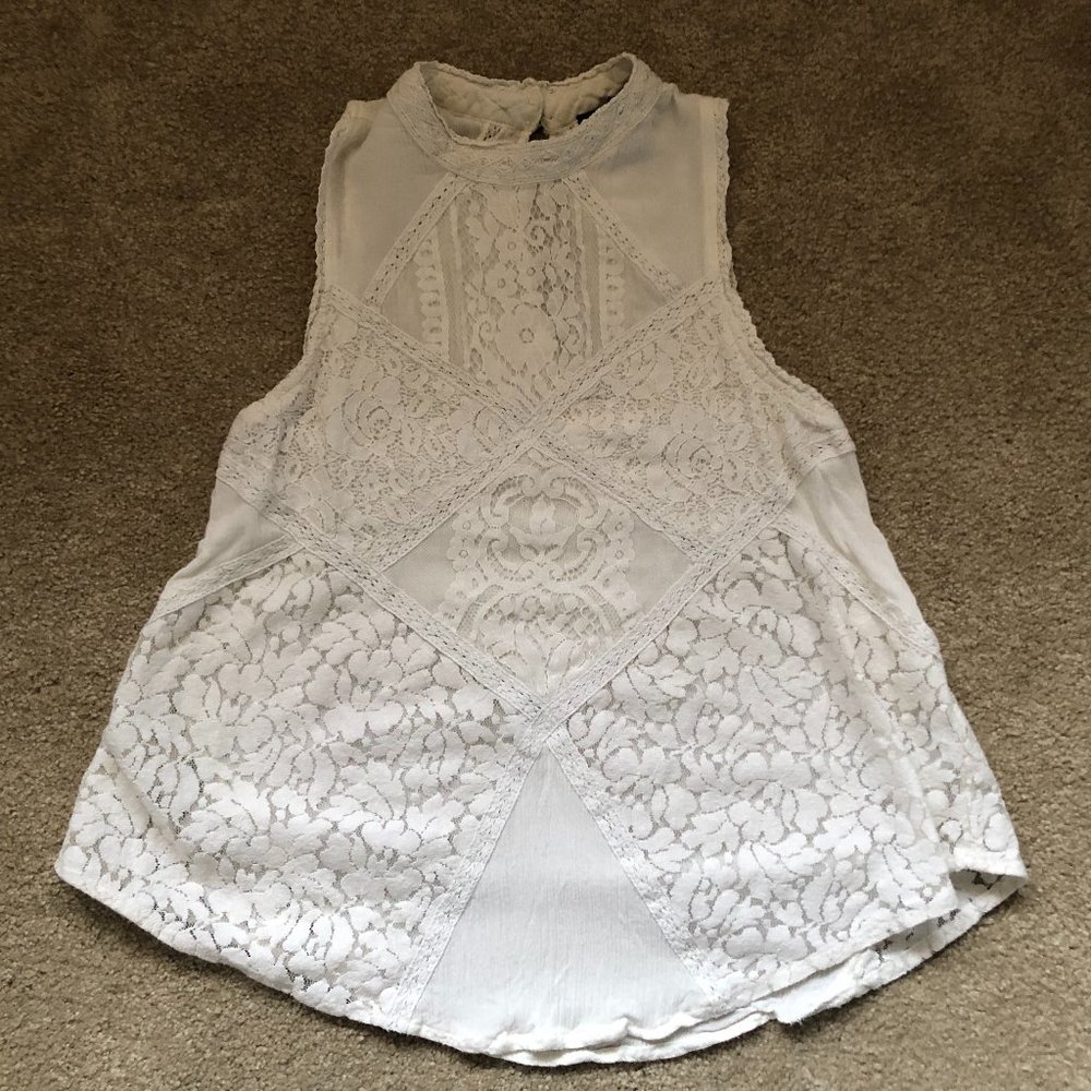 American Eagle Off-White and Green Lace Tank tops